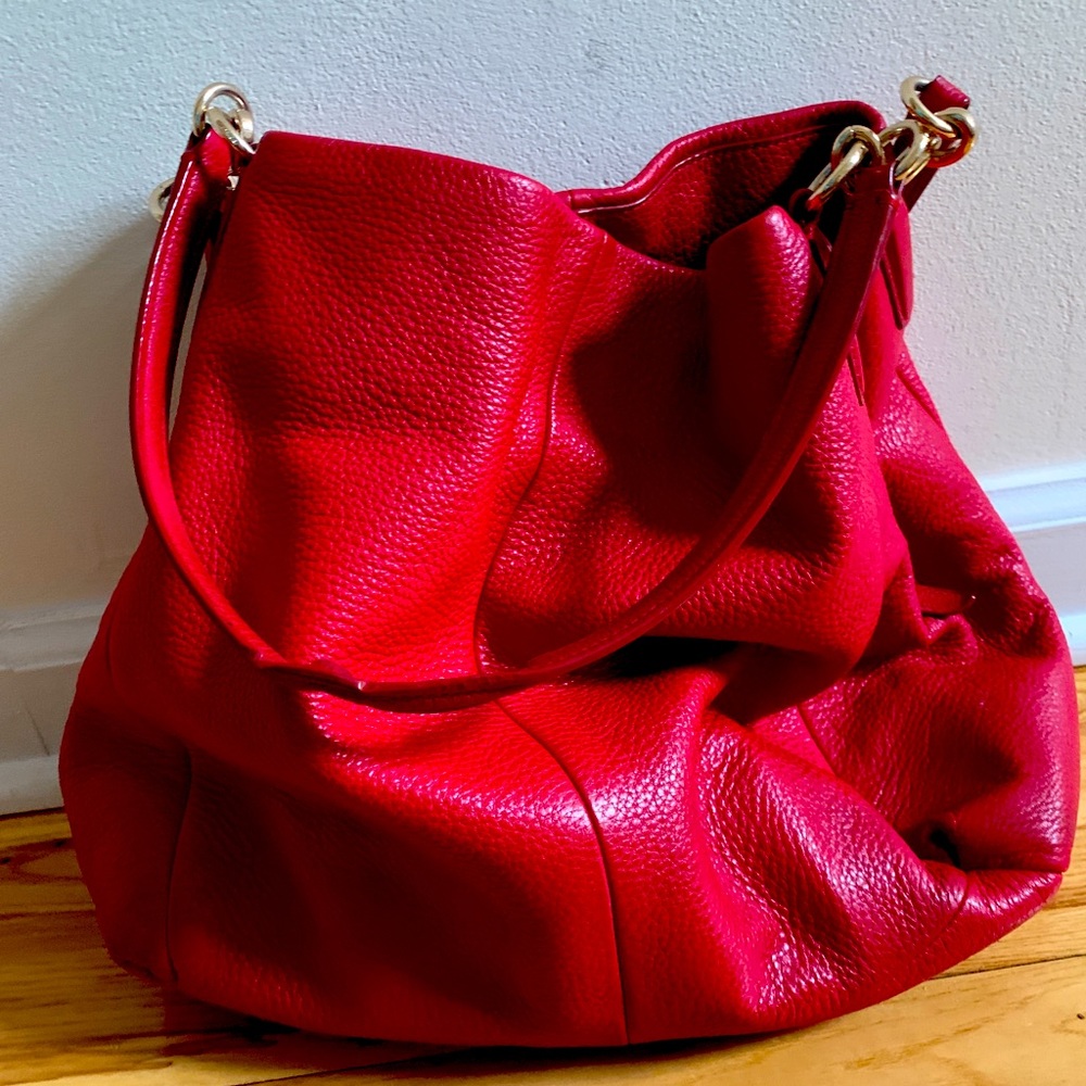 Red leather coach purse